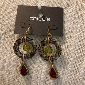 0208-Chico's Gold and Red Dangle Earrings